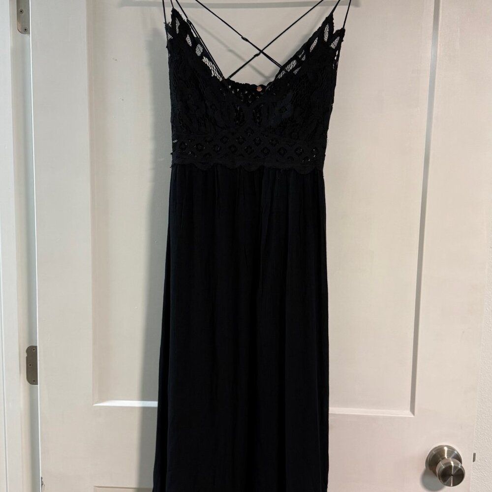 Free People Adella Maxi Slip Black Lace Dress EUC - Picture 3 of 4